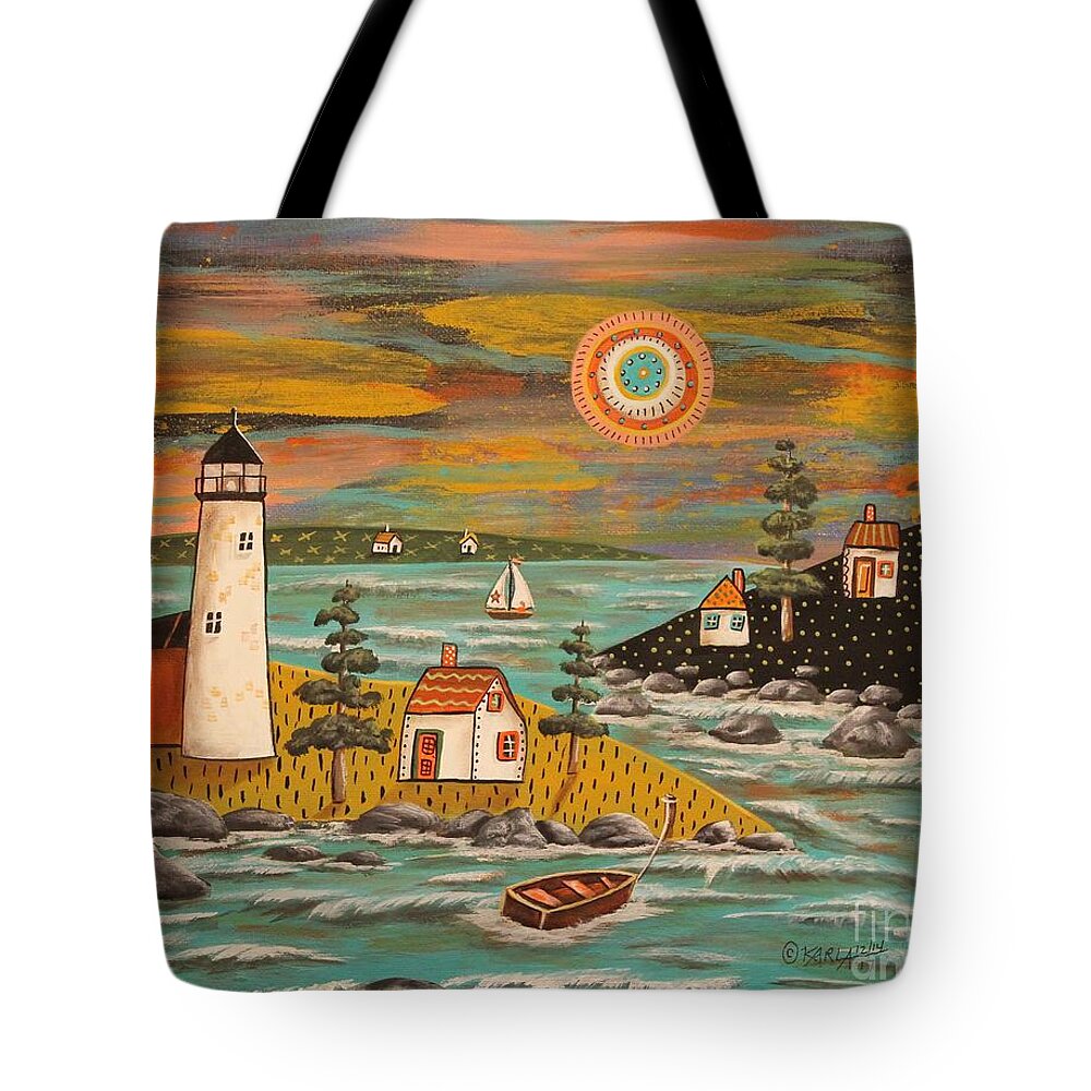 #faatoppicks Tote Bag featuring the painting Lighthouse Sail by Karla Gerard