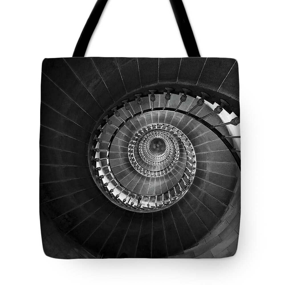 Spiral Tote Bag featuring the photograph Lighthouse Spiral Staircase by Gigi Ebert