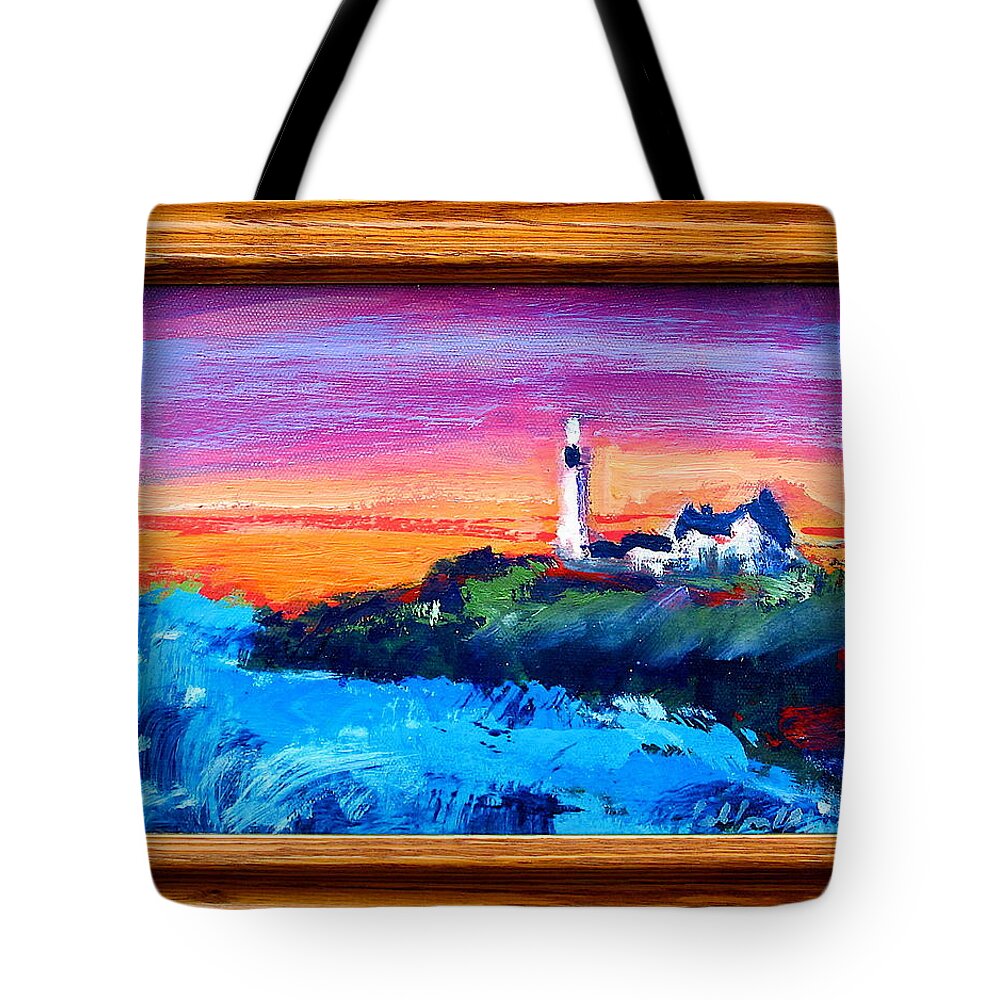 Lighthouses Tote Bag featuring the painting Lighthouse Sunset by Les Leffingwell