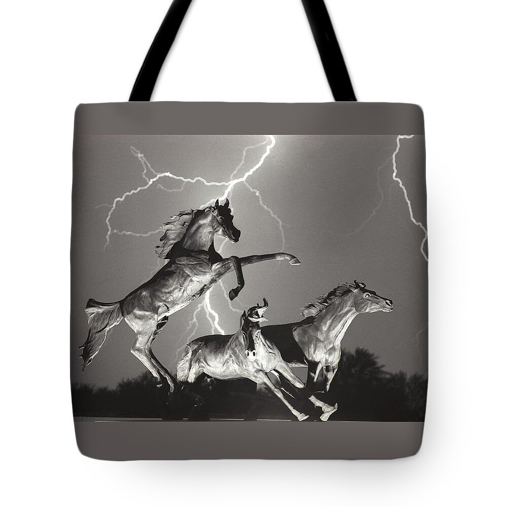 Horses Tote Bag featuring the photograph Lightning at Horse World by James BO Insogna