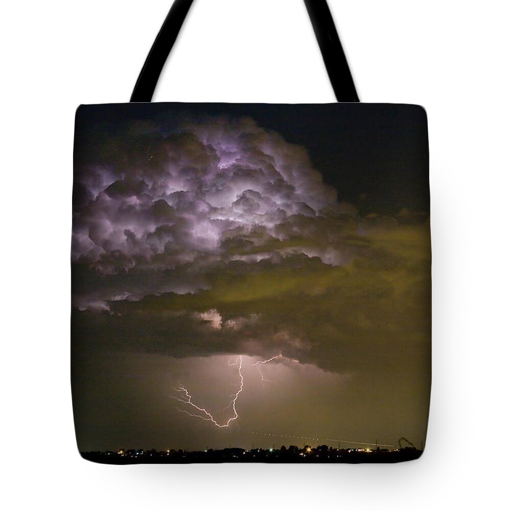 Striking Tote Bag featuring the photograph Lightning Thunderstorm with a Hook by James BO Insogna