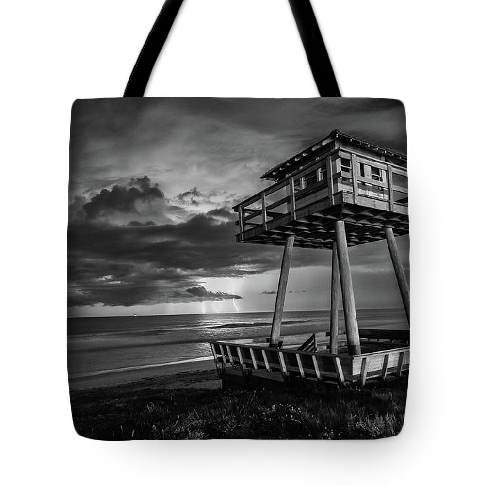 Weather Tote Bag featuring the photograph Lightning Watch Tower by Dillon Kalkhurst