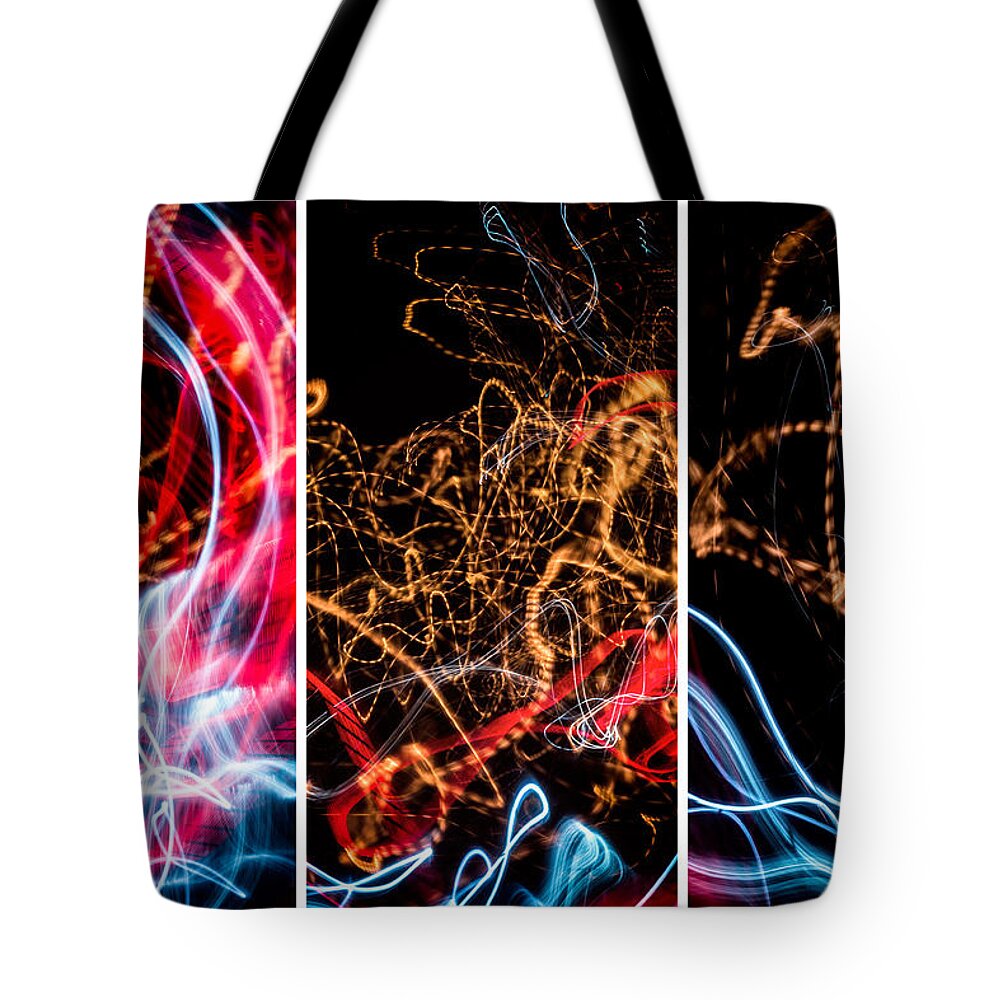Lightpainting Triptych Tote Bag featuring the photograph Lightpainting Triptych Wall Art Print Photograph 5 by John Williams