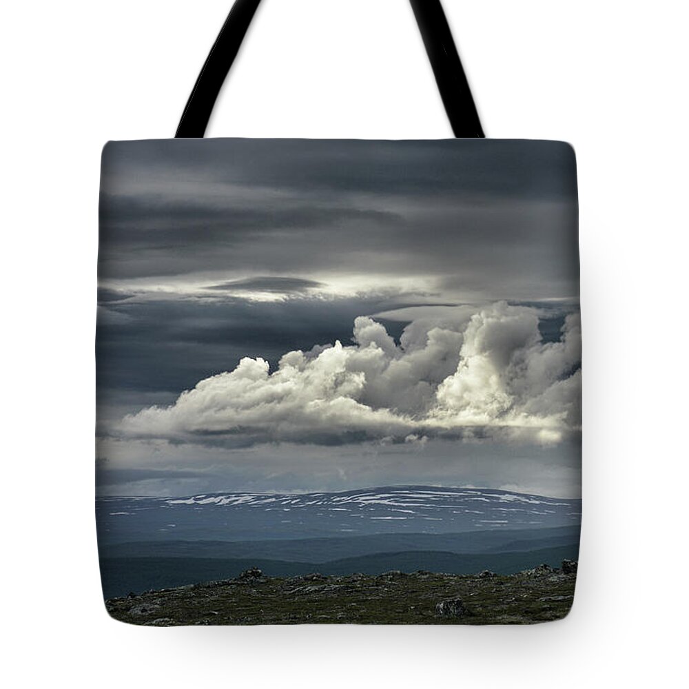 Cloud Tote Bag featuring the photograph Lights of Heaven and Earth by Pekka Sammallahti