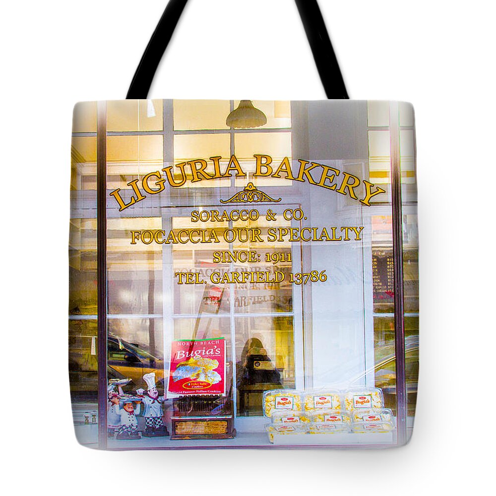 Bonnie Follett Tote Bag featuring the photograph Liguria Bakery Window North Beach by Bonnie Follett