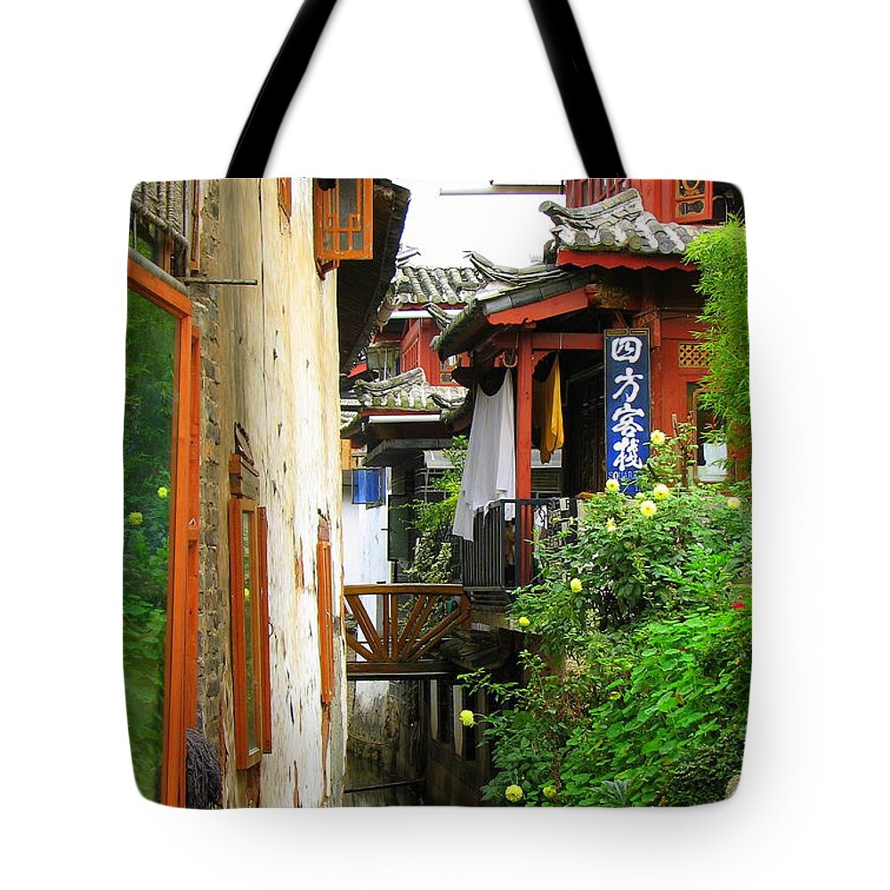 Lijiang Tote Bag featuring the photograph Lijiang Back Canal by Carla Parris