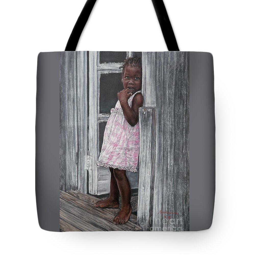 Lil' Girl In Pink Tote Bag featuring the painting Lil' Girl in Pink by Roshanne Minnis-Eyma