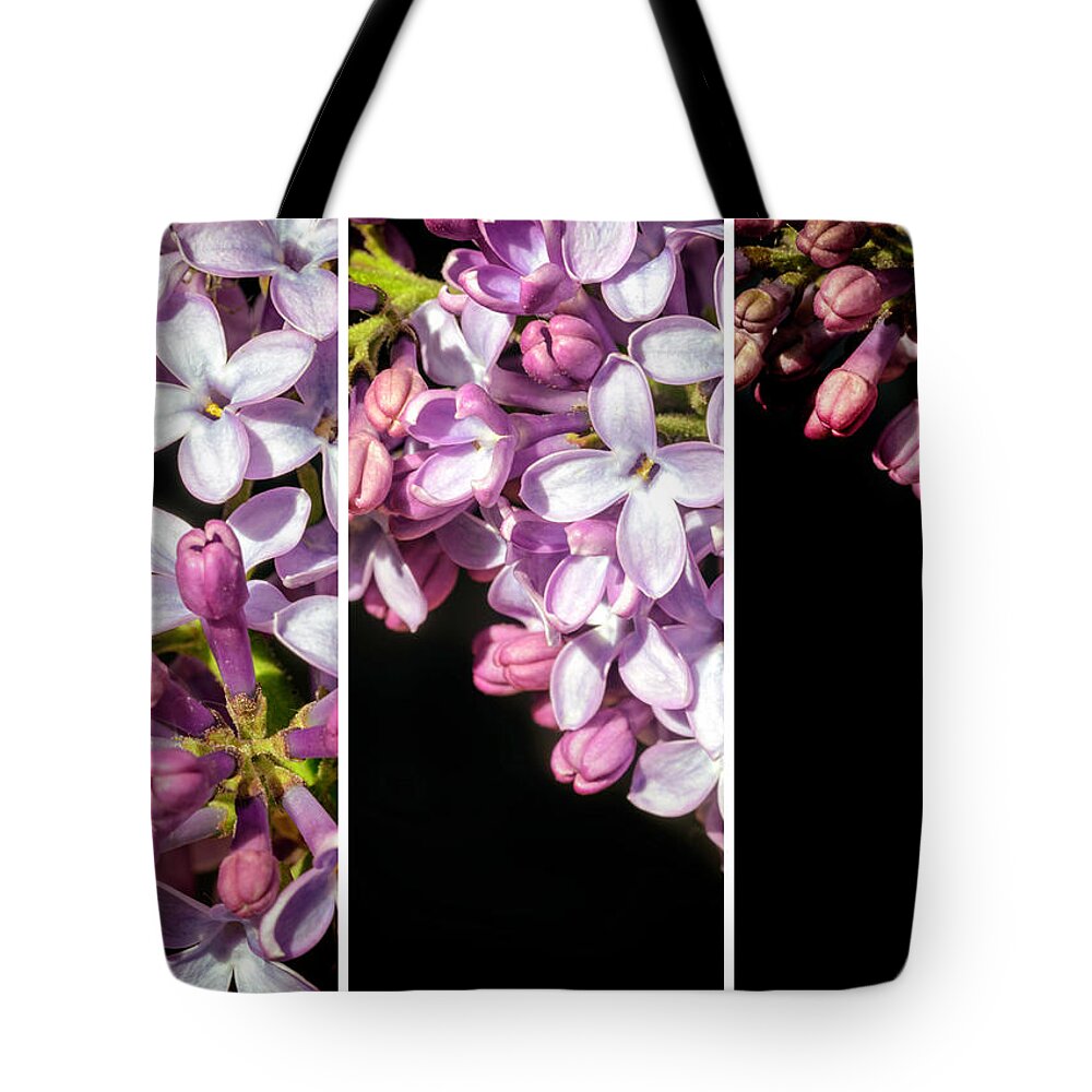 Triptych Tote Bag featuring the photograph Lilac Bouquet Triptych One by John Williams