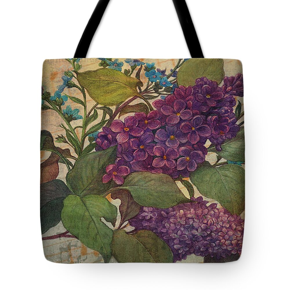 Illustrated Lilac Tote Bag featuring the painting Lilac Dreams Illustrated Butterfly by Judith Cheng