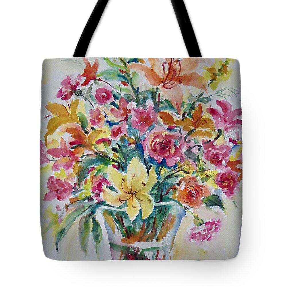 Flowers Tote Bag featuring the painting Lilies and Roses by Ingrid Dohm