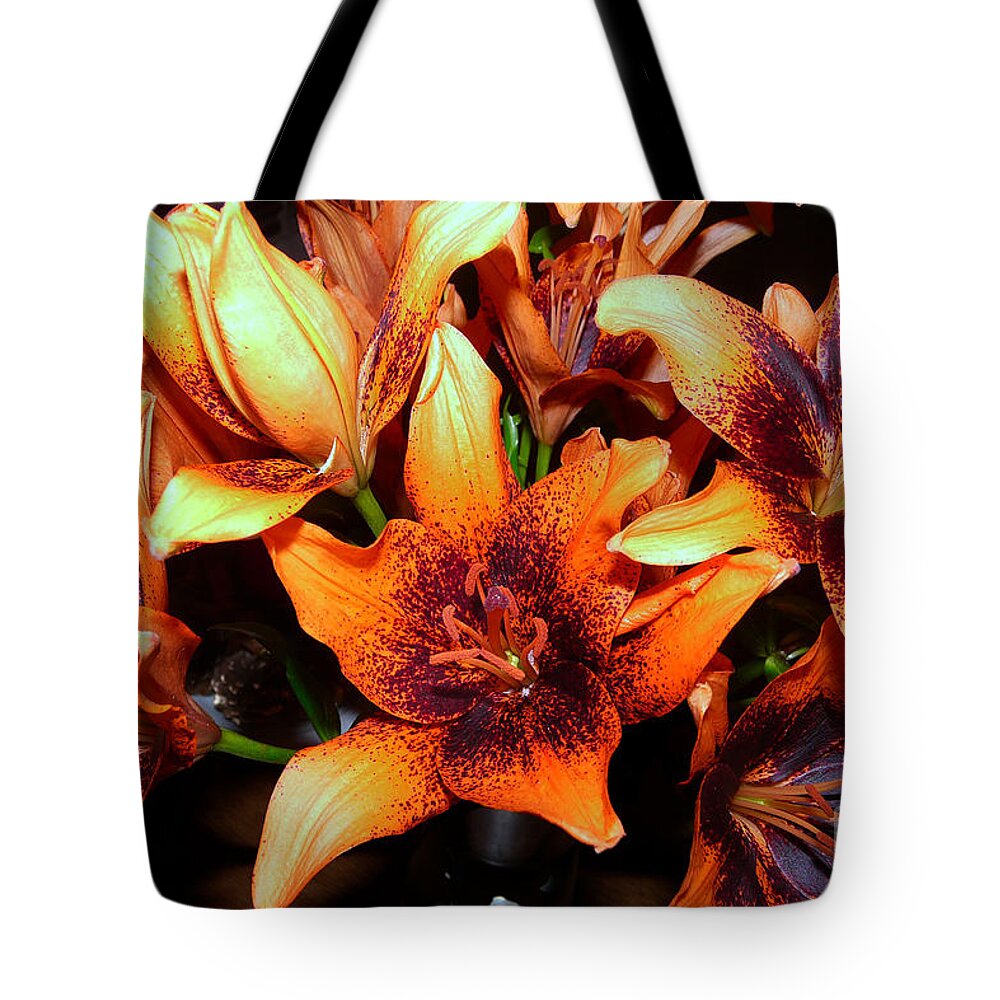 Still Life Tote Bag featuring the photograph Lilies In the shadow by Jasna Dragun
