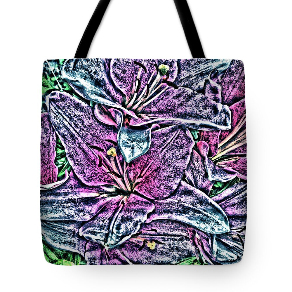 Grass Green Tote Bag featuring the digital art Lillies by Vickie G Buccini