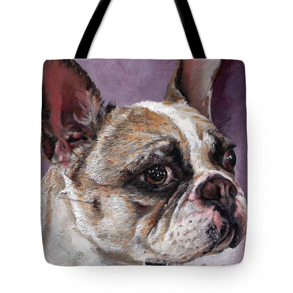 Painting Tote Bag featuring the painting Lilly The French Bulldog by Portraits By NC