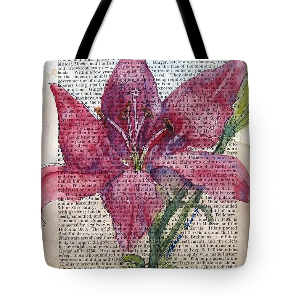 Pink Lily Tote Bag featuring the painting Lily Dressed in Pink by Maria Hunt