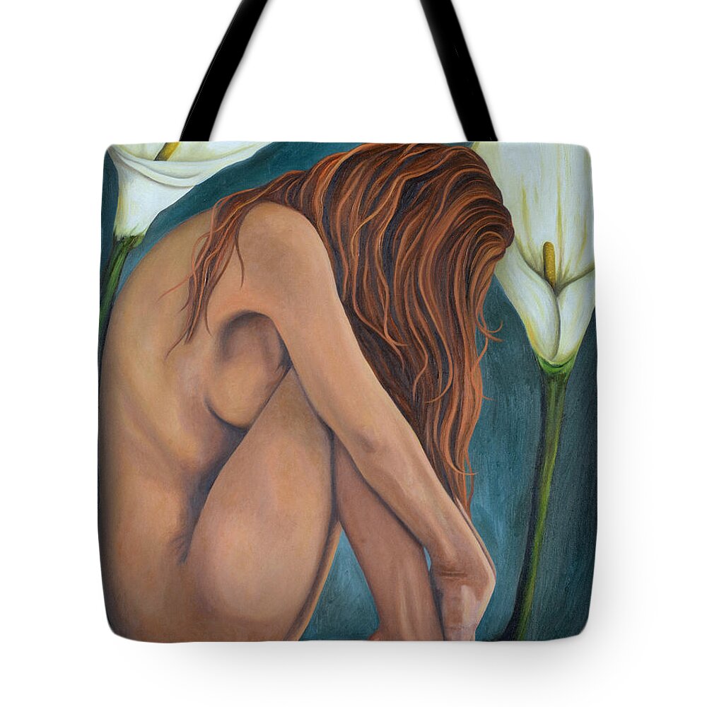 Nude Tote Bag featuring the painting Lily by Leah Saulnier The Painting Maniac