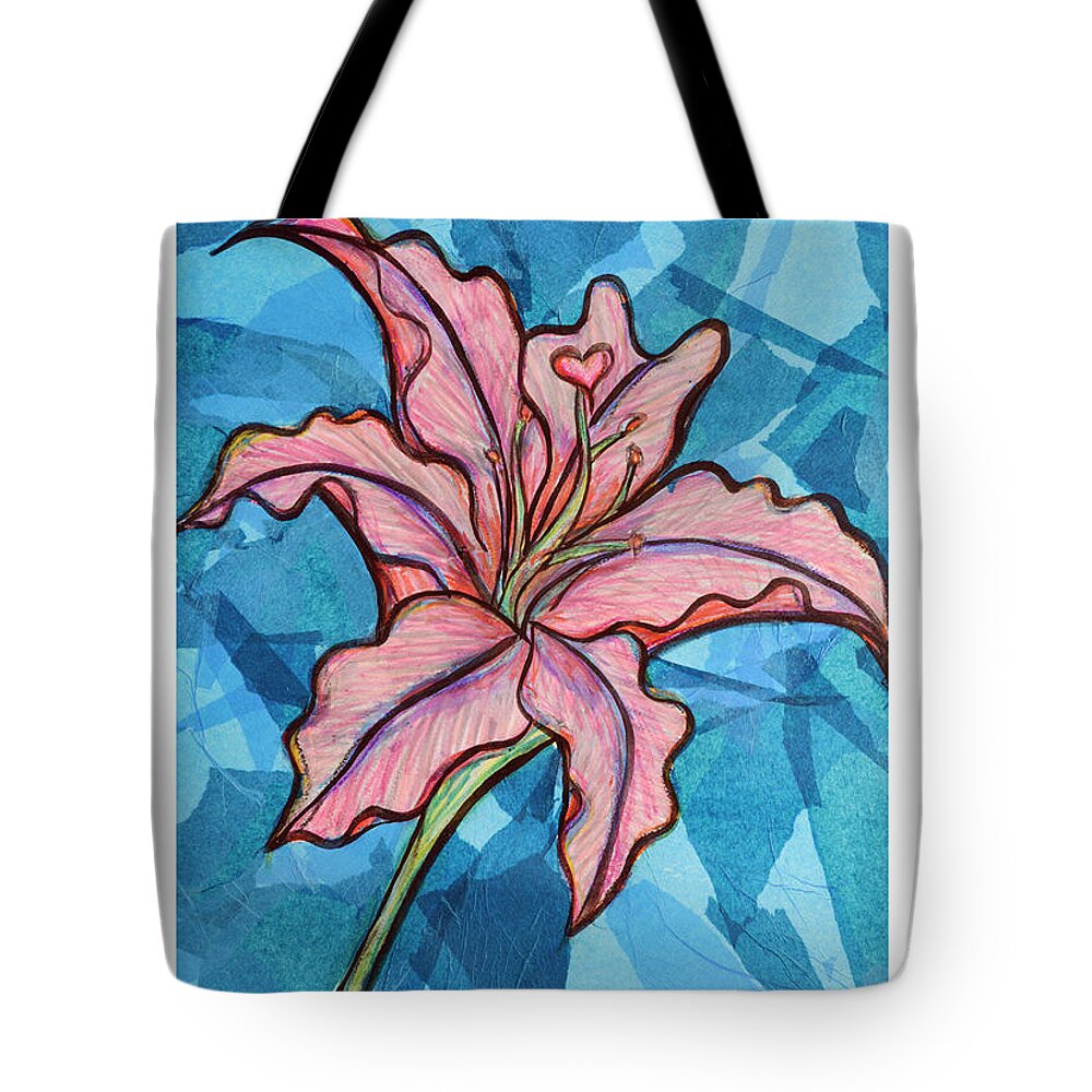Lily Tote Bag featuring the mixed media Lily by Rebecca Weeks