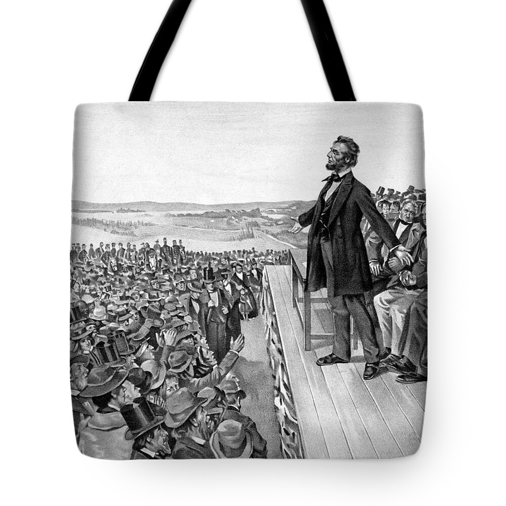Gettysburg Address Tote Bag featuring the drawing Lincoln Delivering The Gettysburg Address by War Is Hell Store
