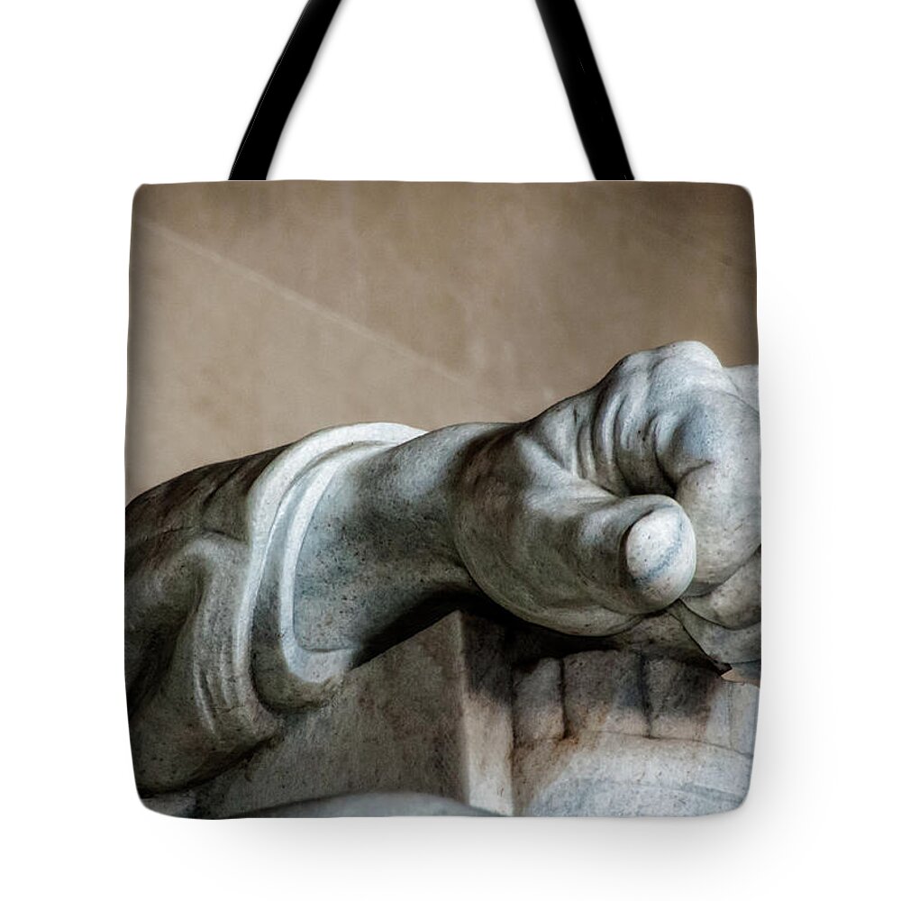 Hand Tote Bag featuring the photograph Lincoln's Left Hand by Christopher Holmes