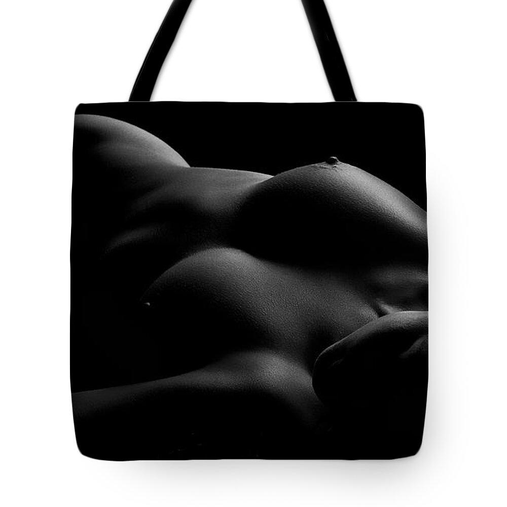 Bodyscape Tote Bag featuring the photograph Lines of Light Black and White by David Naman