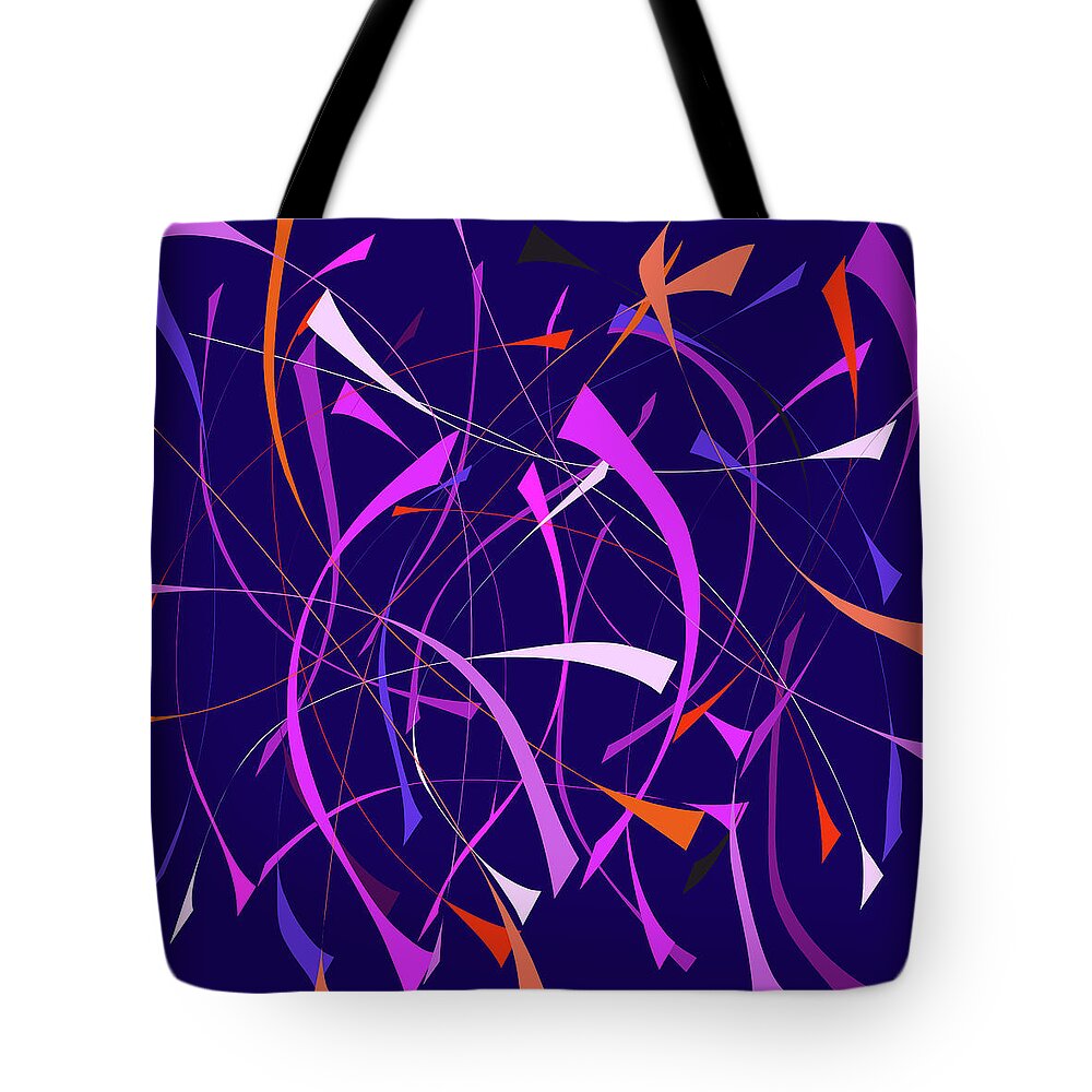Lines Tote Bag featuring the digital art Lines on Dark Blue by Mary Bedy