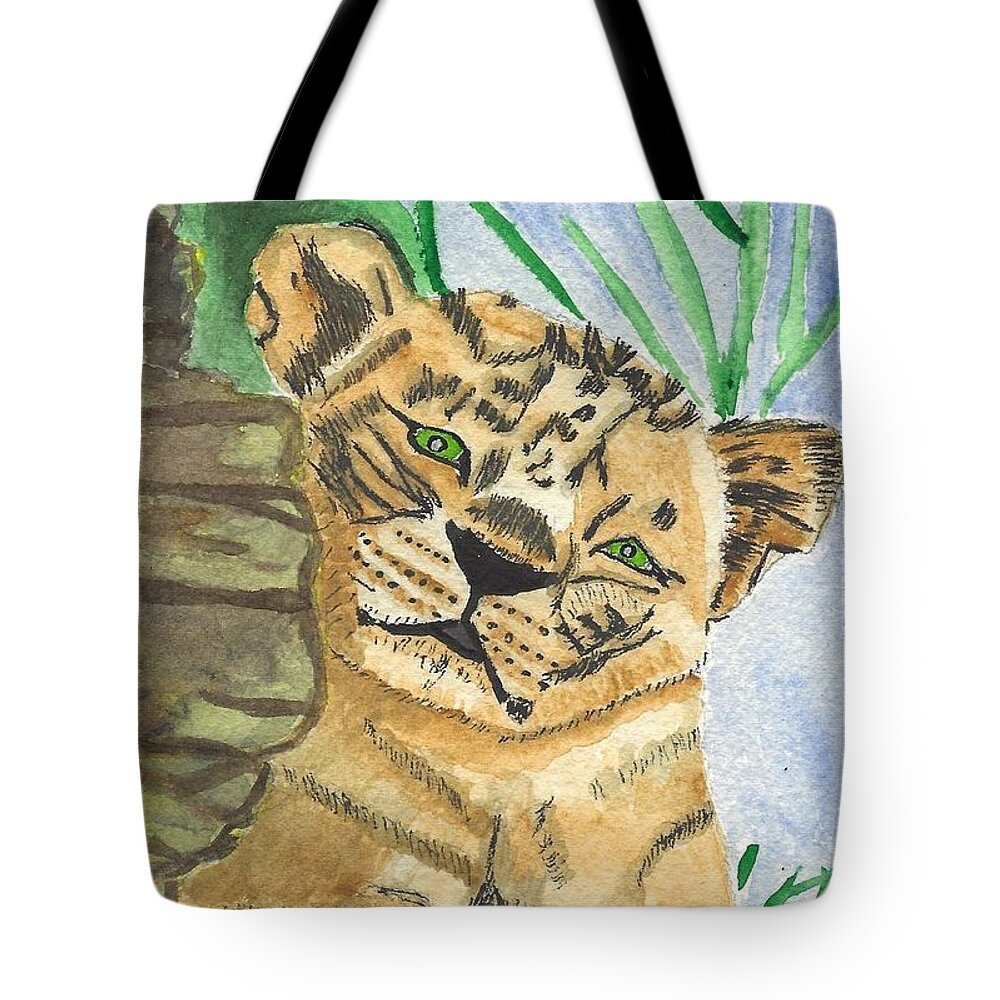 Lion Tote Bag featuring the painting Linus by Ali Baucom