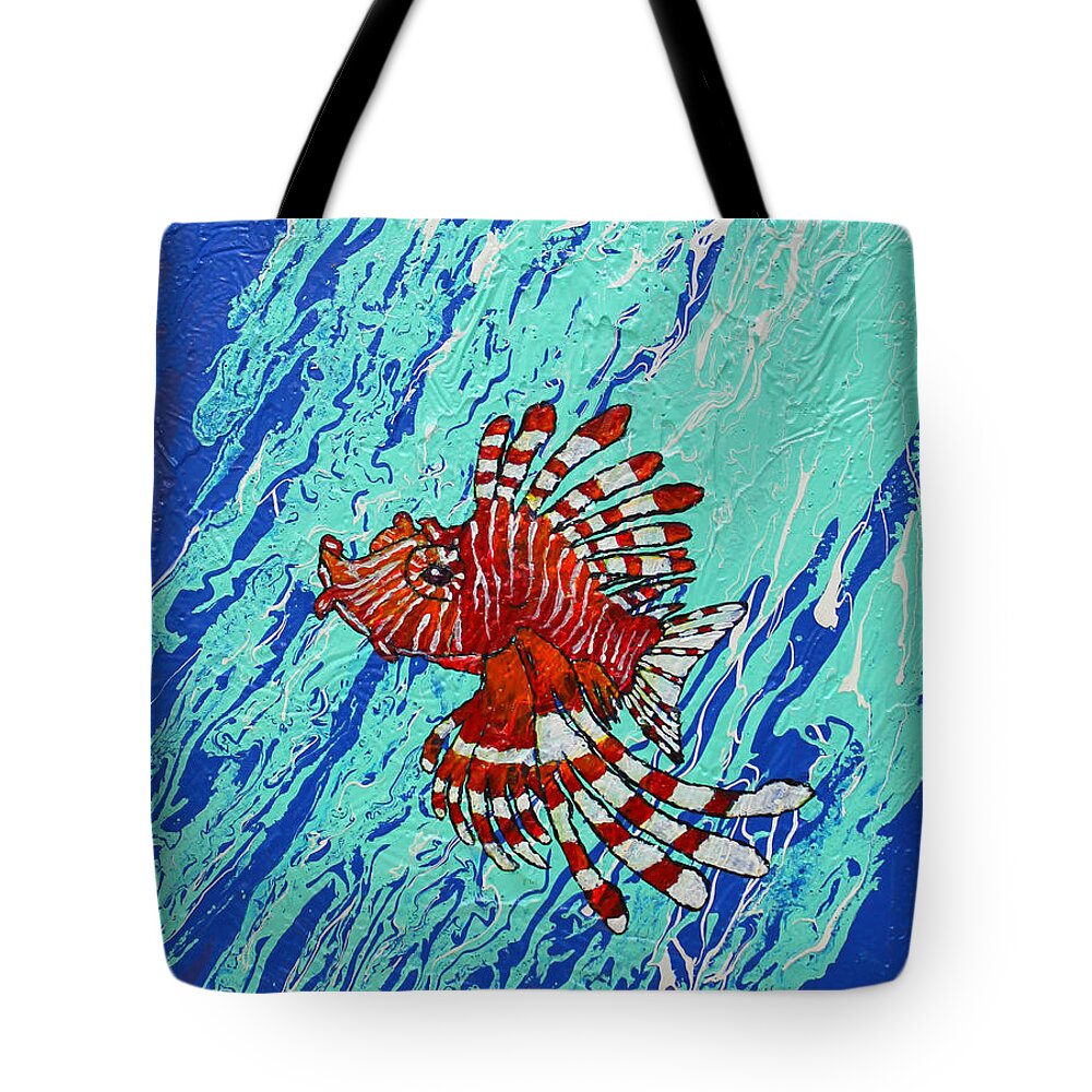 Lionfish Tote Bag featuring the painting Lion Chief by Jerome Wilson