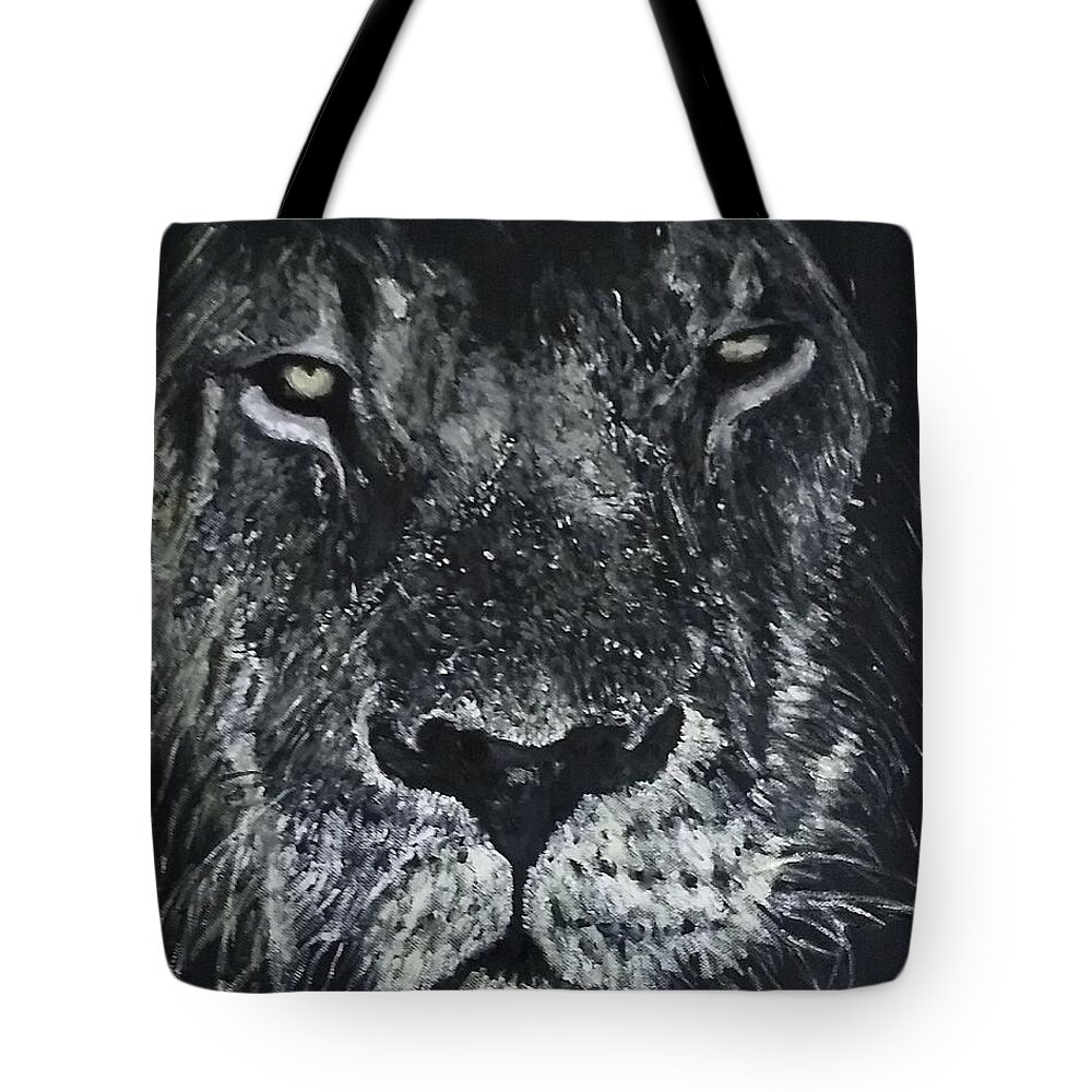 Lion Tote Bag featuring the painting Lion by Kevin Daly