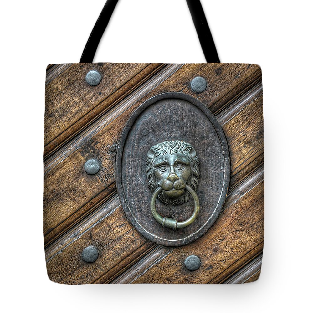  Tote Bag featuring the photograph Lion Knocker by Michael Kirk
