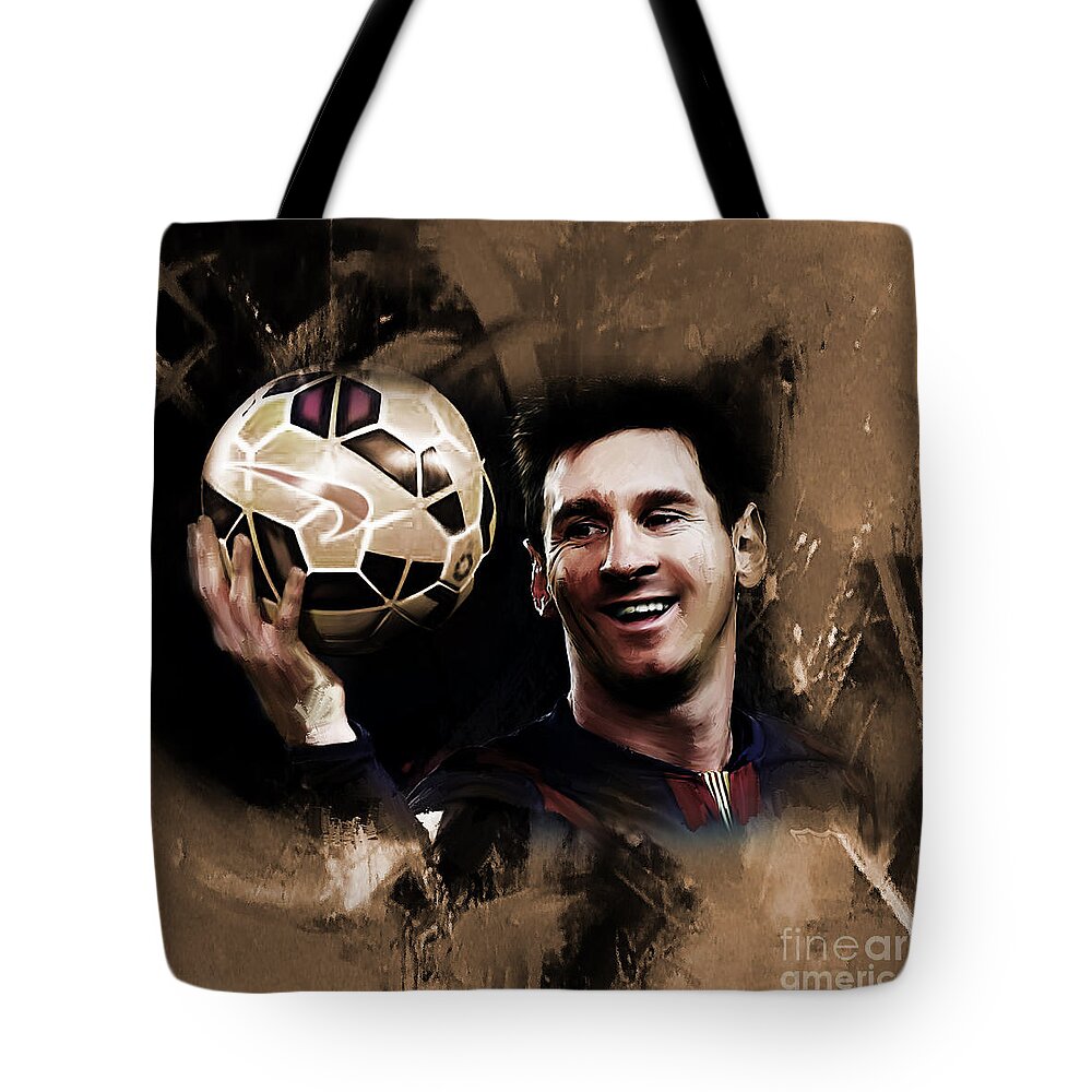 Lionel Messi Tote Bag featuring the painting Lionel Messi 032a by Gull G
