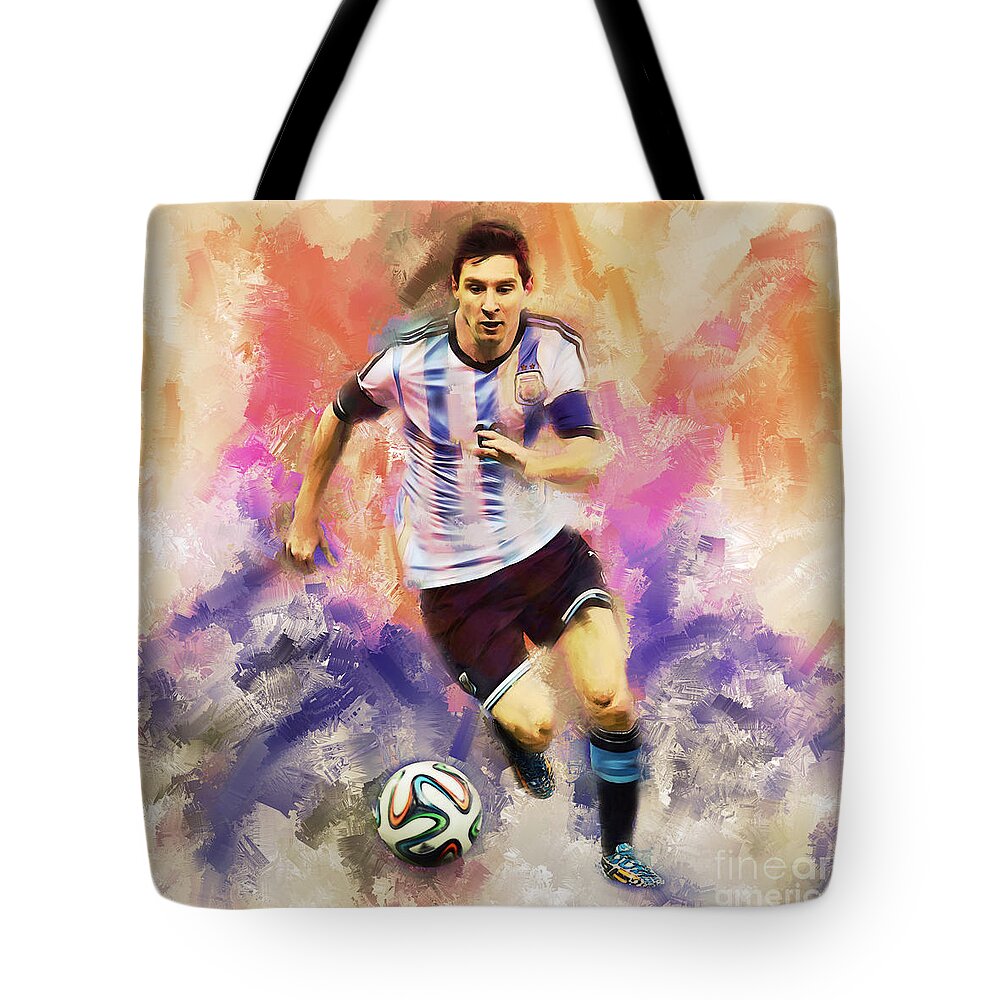 Lionel Messi Tote Bag featuring the painting Lionel Messi 094c by Gull G