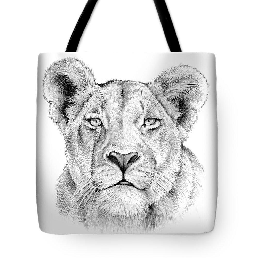 Animal Tote Bag featuring the drawing Lioness by Greg Joens