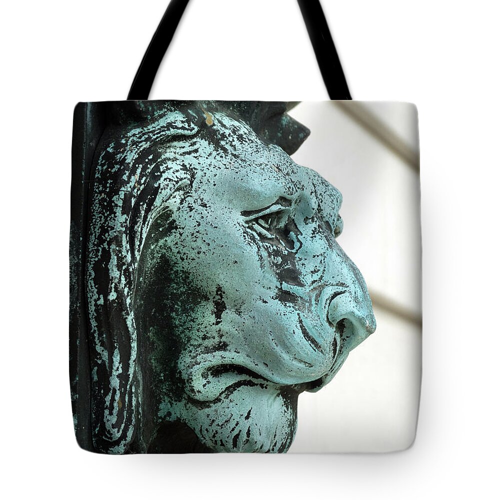 Lion's Head Tote Bag featuring the photograph Lion's Head Statue by David T Wilkinson