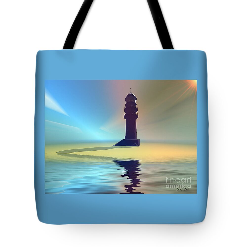 Lighthouse Tote Bag featuring the painting Liquid Lights by Corey Ford