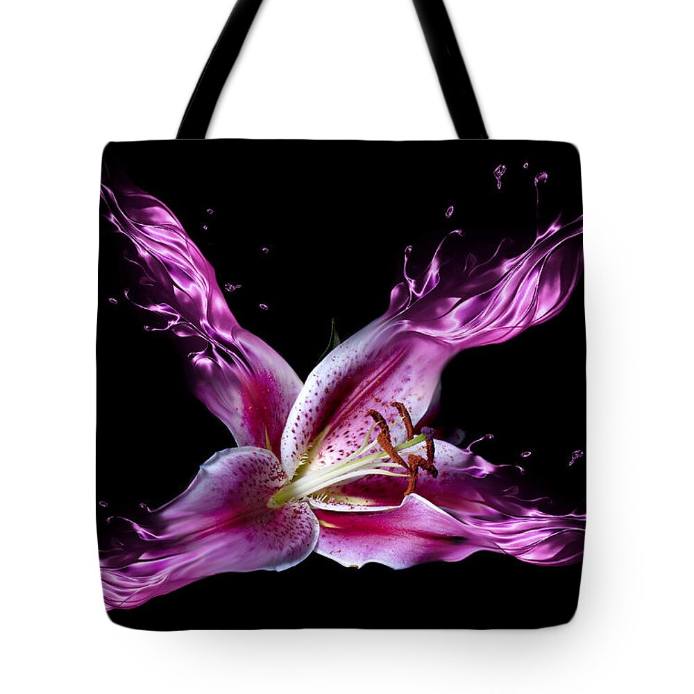 Flower Tote Bag featuring the photograph Liquid Lily by Lori Hutchison