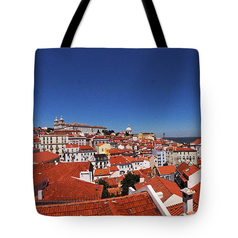 Europe Tote Bag featuring the photograph Lisbon panorama 3 by Rudi Prott
