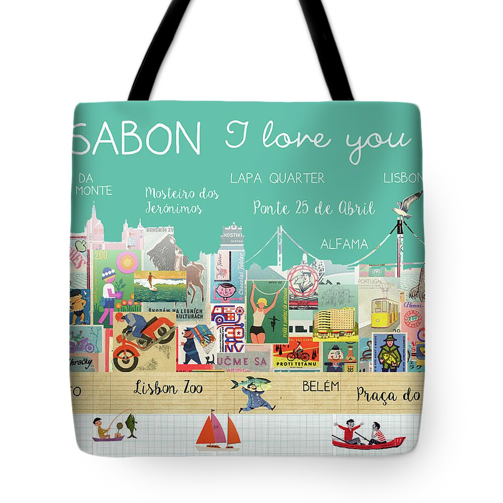 Lissabon I Love You Tote Bag featuring the mixed media Lissabon I love you by Claudia Schoen