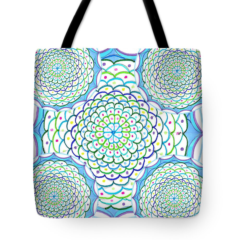 Mandala Tote Bag featuring the drawing Listen and take action II by Signe Beatrice