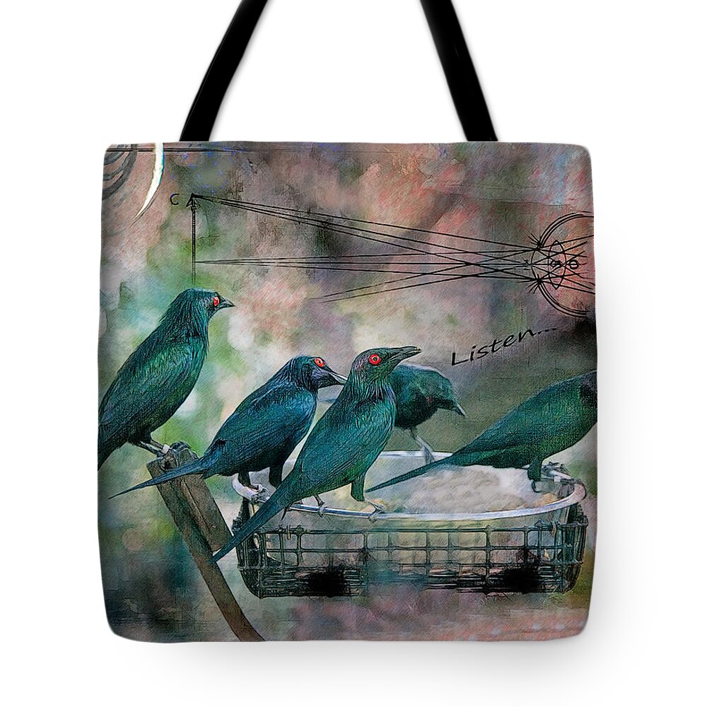 Birds Tote Bag featuring the photograph Listen by Sandra Schiffner