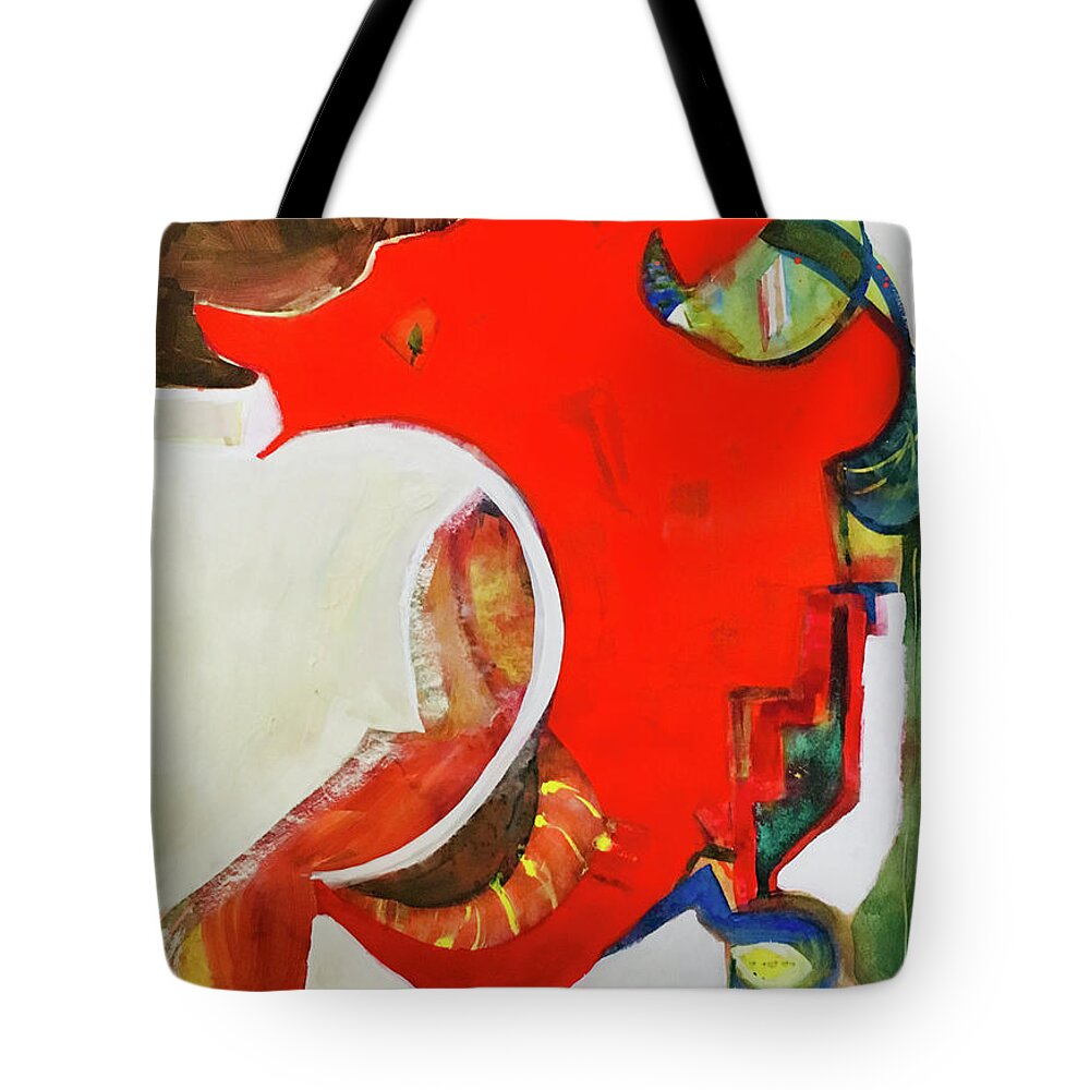 Red Tote Bag featuring the painting Listen to Me by Carole Johnson