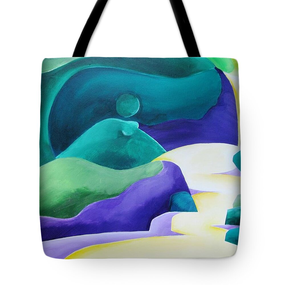 Green Tote Bag featuring the painting Listening to the Babble by Jennifer Hannigan-Green