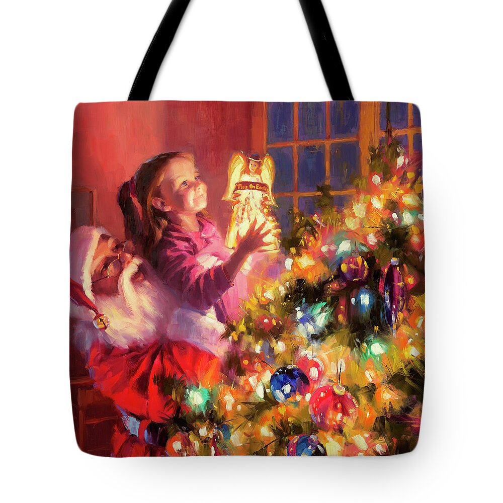 Christmas Tote Bag featuring the painting Little Angel Bright by Steve Henderson