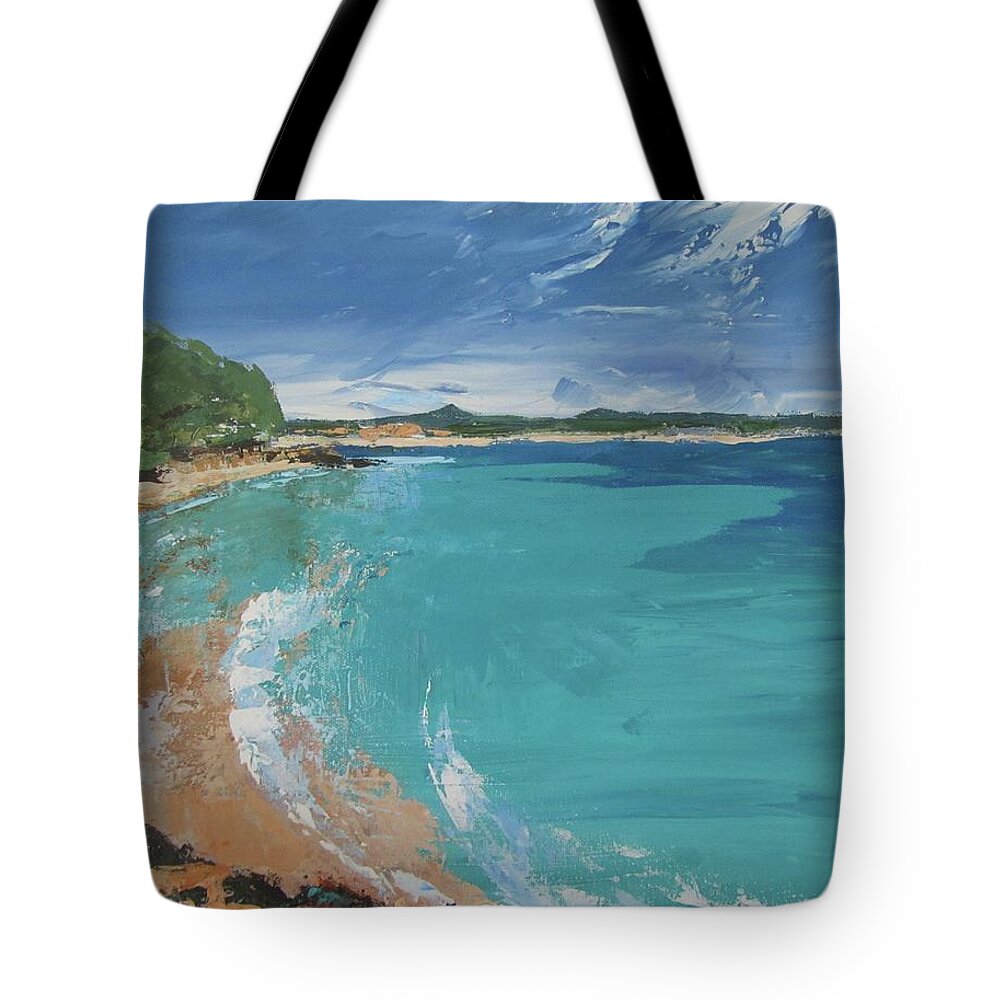 Seascape Tote Bag featuring the painting Little Cove View by Chris Hobel