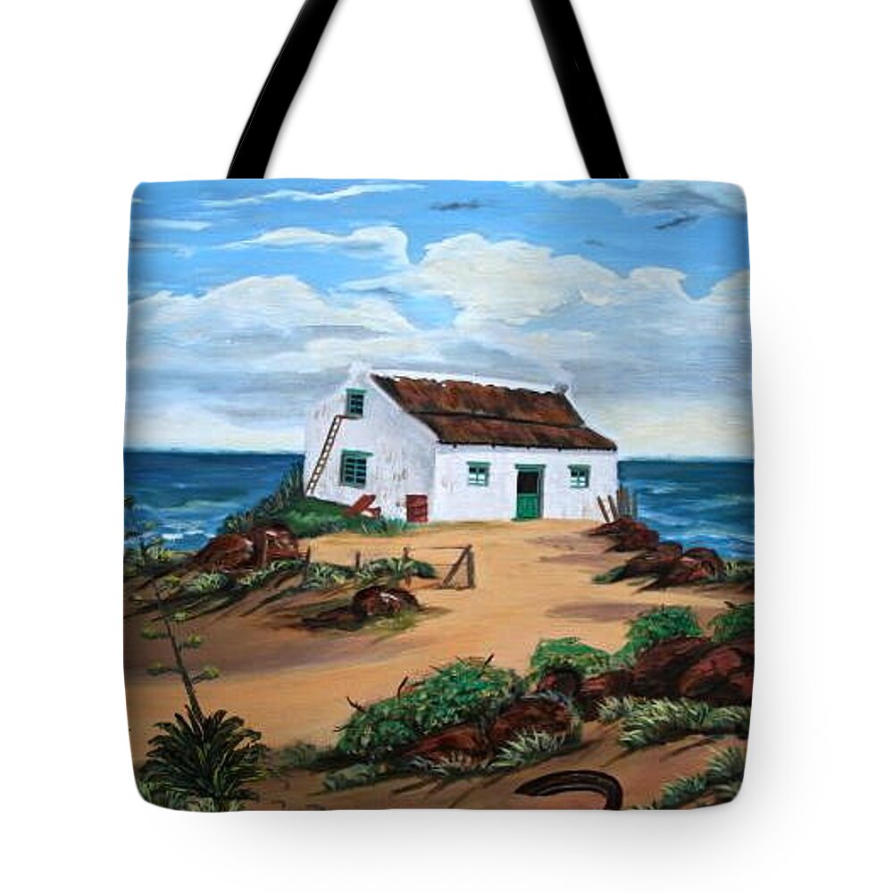 House Tote Bag featuring the painting Little House on the beach by Sunel De Lange