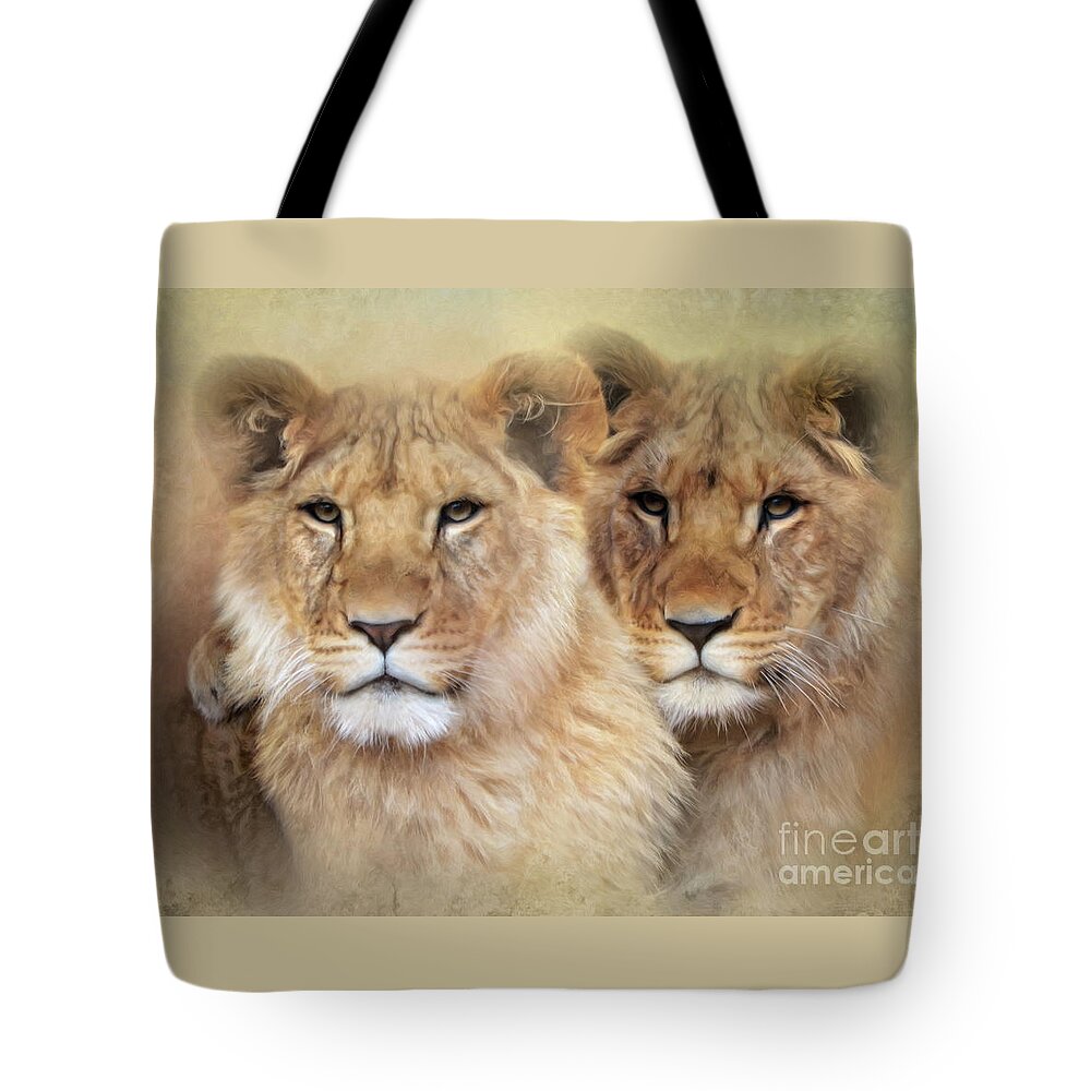 Lion Tote Bag featuring the digital art Little Lions by Trudi Simmonds