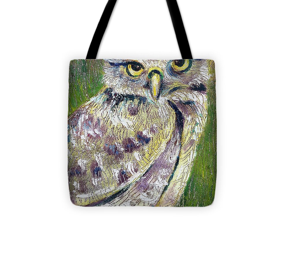 Owl Tote Bag featuring the painting Little Owl by AnneMarie Welsh