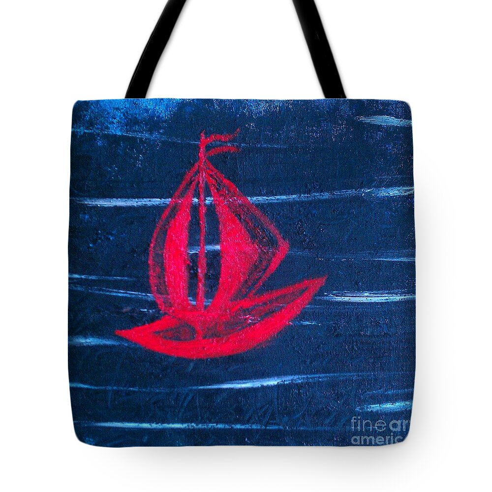 Little Red Boat Tote Bag featuring the painting Little Red Boat by Jacqueline McReynolds