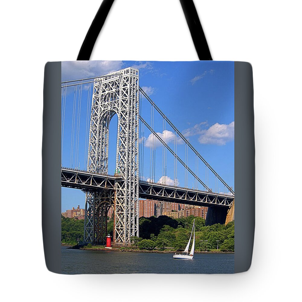 Little Red Lighthouse Tote Bag featuring the photograph Little Red Lighthouse by Newwwman