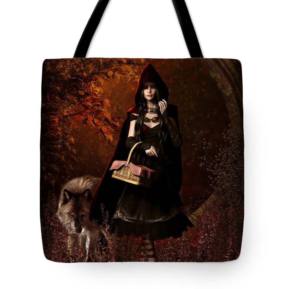 Little Red Riding Hood Tote Bag featuring the digital art Little Red Riding Hood Gothic by Shanina Conway