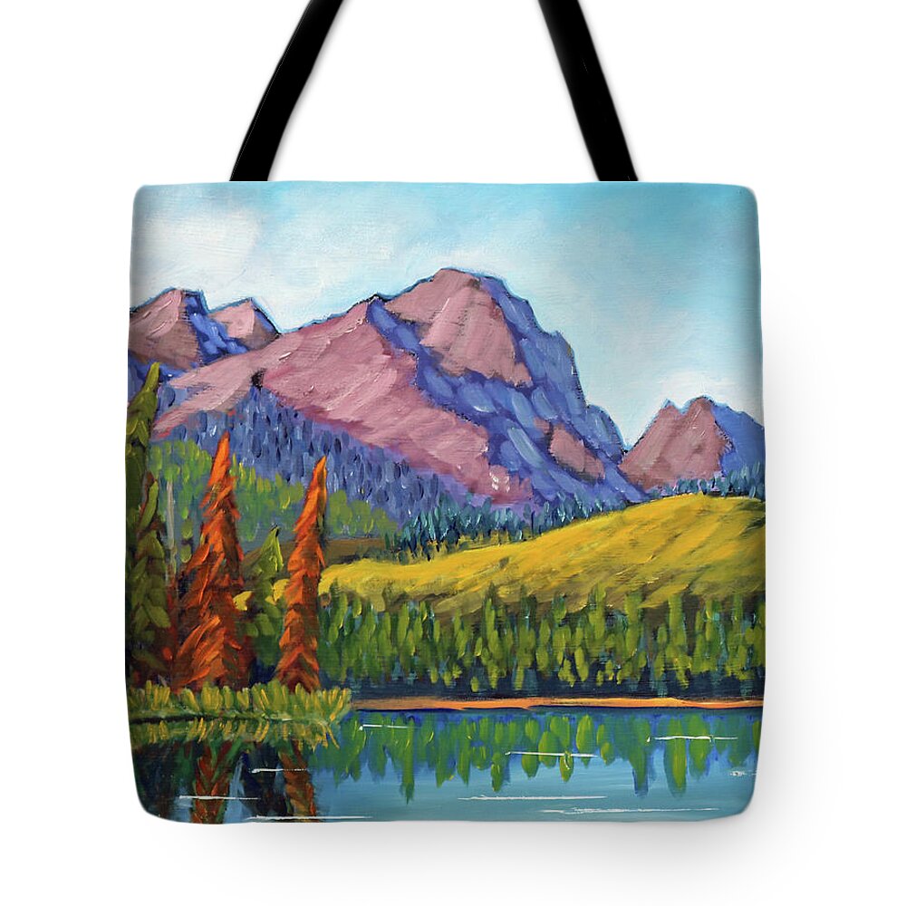 Little Redfish Lake Tote Bag featuring the painting Little Redfish Lake by Kevin Hughes
