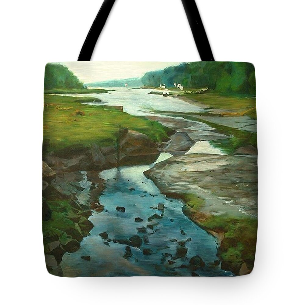 River Tote Bag featuring the painting Little River Gloucester by Claire Gagnon